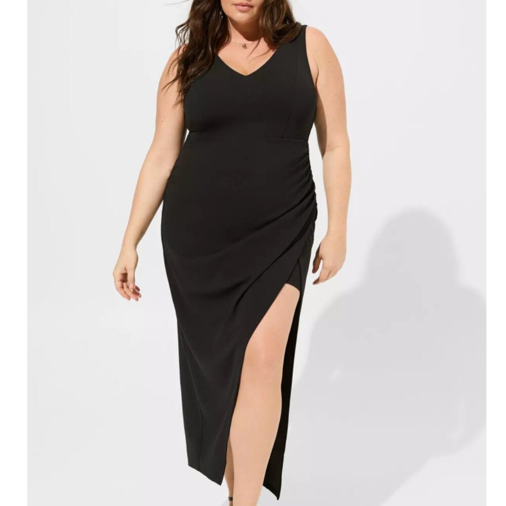 NWT Torrid Black Maxi Stretch Crepe V-Neck Column Dress 20 - Picture 3 of 9